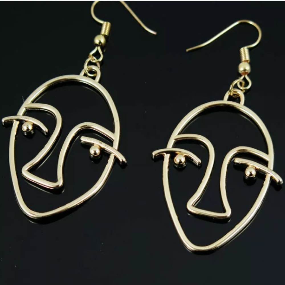 Gold Face Earrings - Picture 2 of 3